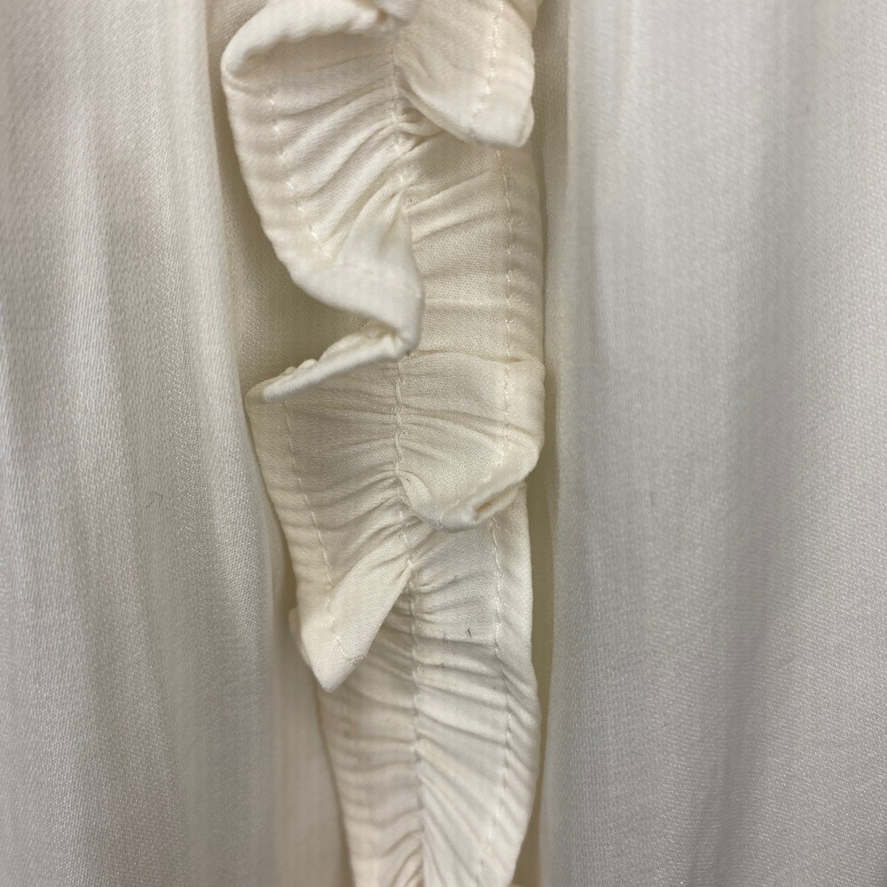 LOFT Cream Ruffle Yoke Tie Neck Button Front Blouse NWT Medium - Picture 5 of 12